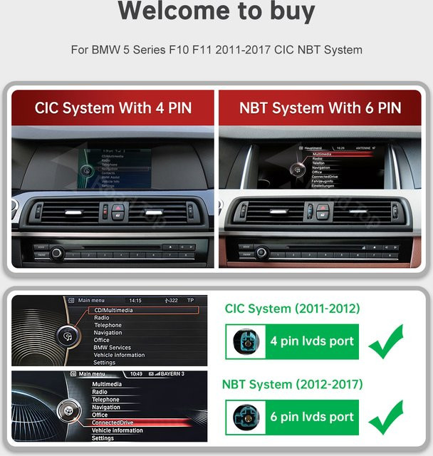 RoadTop Wireless CarPlay und Android Auto Multimedia Radio mit Linux Bildschirm für BMW 5er F10 F11 CIC NBT System, 10,25 Zoll, Schwarz - Bild 1
