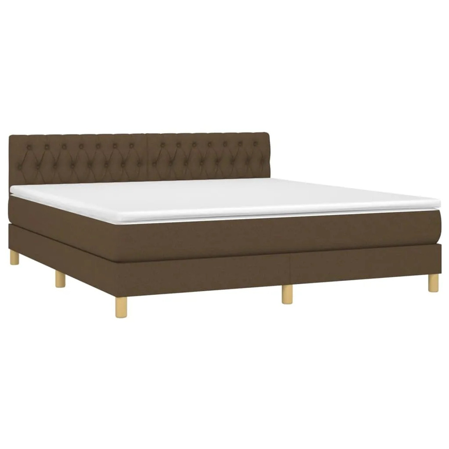 vidaXL Boxspringbett mit Matratze und LED in Dunkelbraun, B/T: 180 x 200 cm, Hybridbett mit USB-Anschluss und Kopfteil aus Stoff - Bild 2