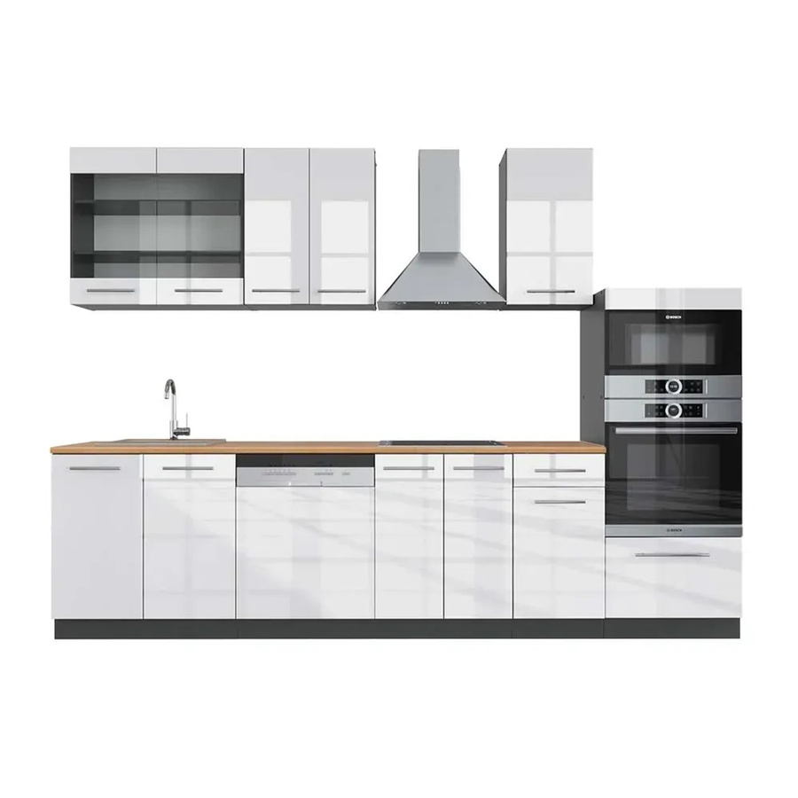 Vicco Fame-Line Küchenzeile in Weiß Hochglanz und Anthrazit mit Hochschrank, Breite: 300 cm - Bild 2