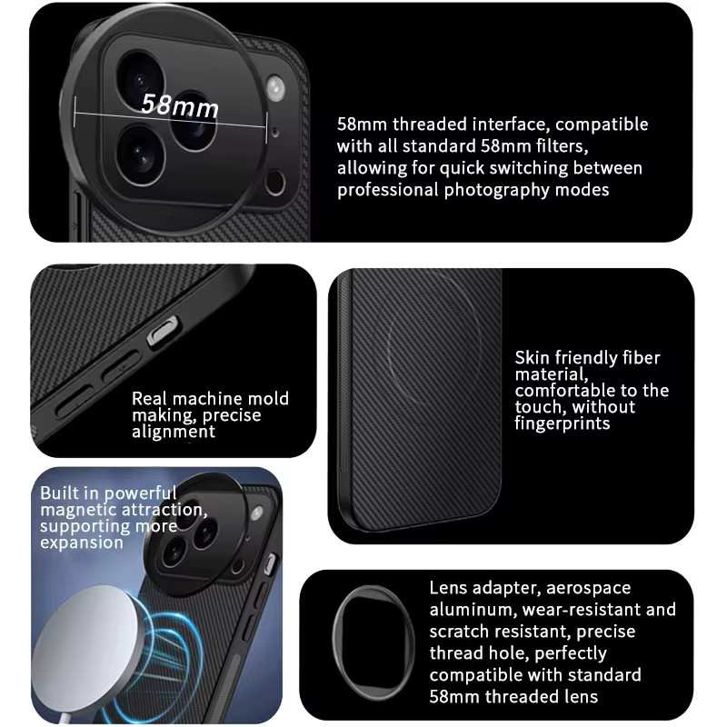 luxuglow Magnetische iPhone 15 Pro Max Handyhülle in Schwarz mit 58 mm Filterhalterung und MagSafe Unterstützung - Bild 5