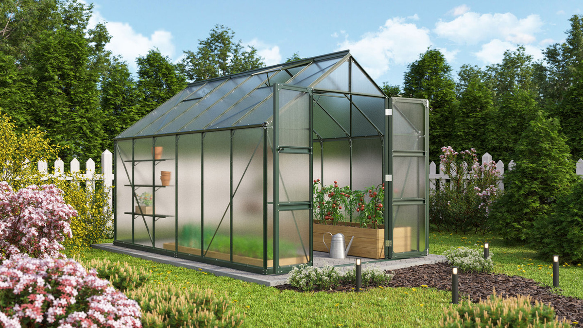 Vitavia Gewächshaus Domus 9900 in Smaragdgrün mit 9,9 m² Fläche und Polycarbonat-Verglasung - Bild 2