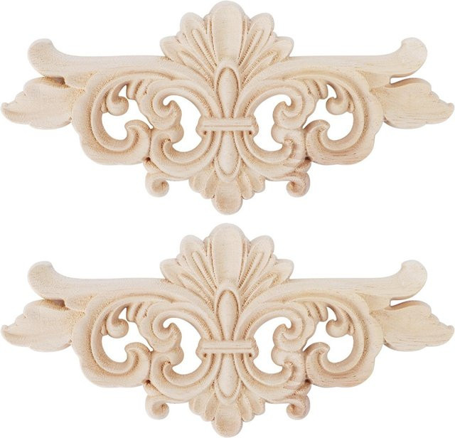 2er-Set CosyHome Blumen Onlay Applique aus Holz für Möbeldekoration, Beige, B: 16 cm, H: 7,5 cm - Bild 1