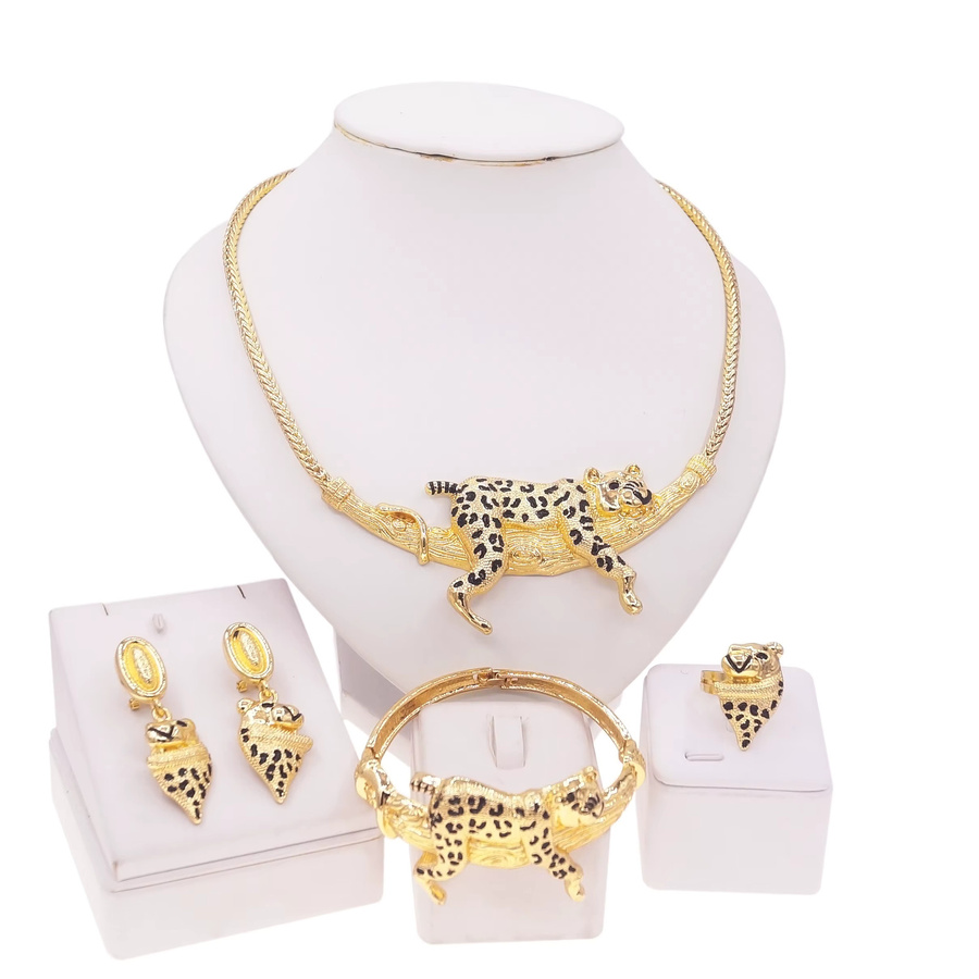 SYHOL Schmuckset Damen, Halskette, Ring, Armbänder, Kopfringe, Gold, Leopardenmuster - Bild 2