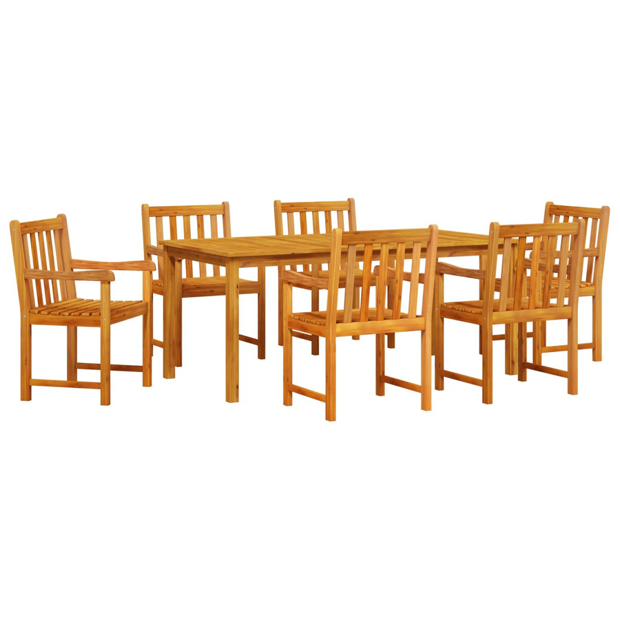 vidaXL 7-tlg Garten-Essgruppe aus Massivholz Akazie in Braun, rustikaler Esstisch mit 6 Stühlen für Garten und Terrasse, B/T/H: 210 x 180 x 90 cm - Bild 2