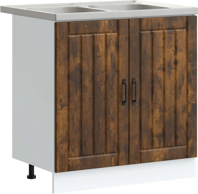 2er-Set vidaXL Waschbecken-Unterschrank Lucca aus Holz in Geräucherte Eiche, modern und freistehend, B/T/H: 81,5 x 46,0 x 80,0 cm - Bild 1