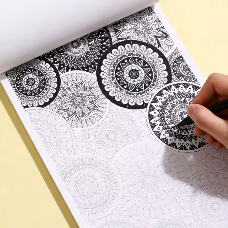 Entspannungs-Zeichenbuch für Erwachsene mit Mandala-Mustern und Linienzeichnungen, Weiß, B: 21 cm, H: 14 cm - Bild 1