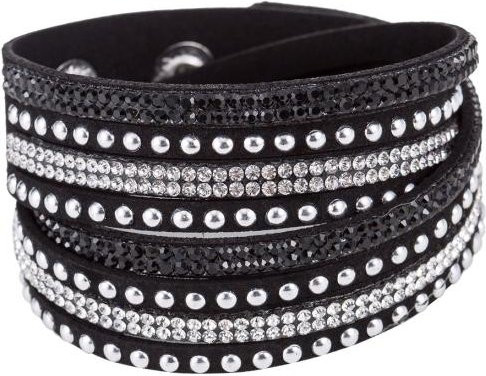 SILVERHOO Damen-Armband, Kunstleder, schwarz, Hot-Fix-Strasssteine - Bild 1