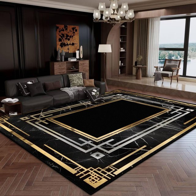 Karpetti Teppich in Schwarz-Gold, modern und waschbar, B/T: 60 x 90 cm - Bild 1