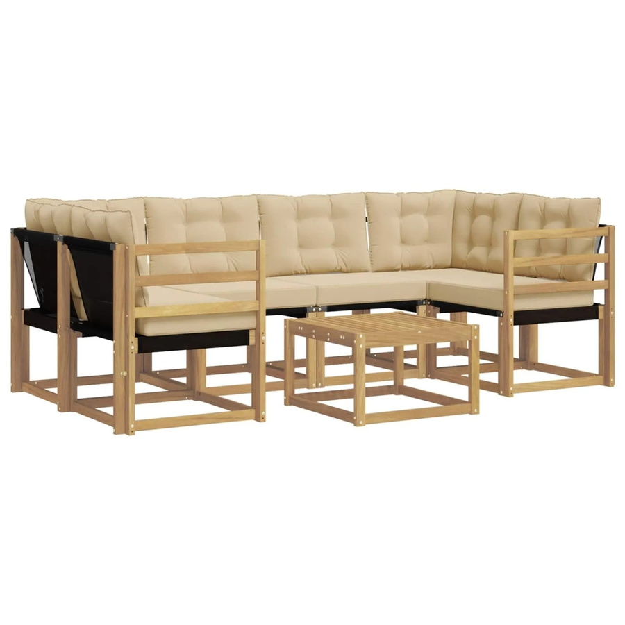 vidaXL Outdoor-Sofagarnitur 7-teilig aus Akazienholz mit Kissen in Weiß und Beige - Bild 2