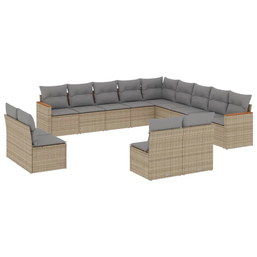 vidaXL 13-teilige Garten-Sofagarnitur in L-Form aus Poly-Rattan mit Kissen in Beige - Bild 2