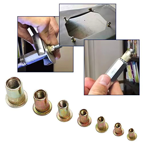 320-teiliges Nietmuttern-Set aus Stahl in Silber mit Flachkopf-Einsätzen und Gewindeeinsätzen der Größen M3-M12 - Bild 4