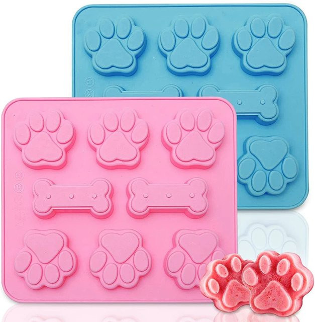 Silikon-Kuchenform in Blau mit Cartoon-Hundepfoten und Hundeknochen für Kekse, Eiswürfel, Pudding oder Gelee - Bild 1