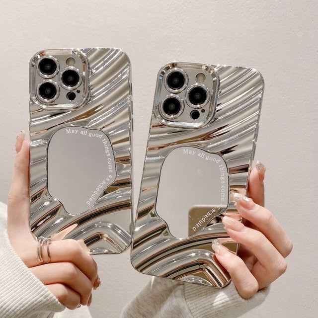 Luxuriöse Handyhülle mit spiegelndem Wellendesign für iPhone 17 Pro Max bis iPhone 11, Farbe: Silber, Stoßfestes Soft Bumper Case Cover - Bild 1