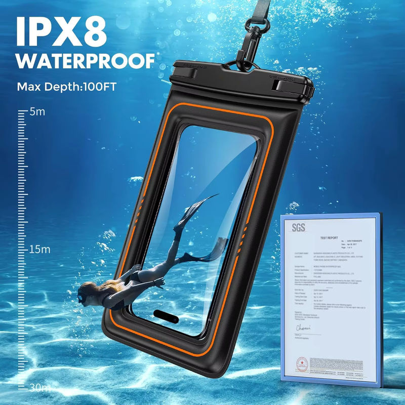 Wasserdichte schwimmende Handytasche von JoniSerl mit IPX8 Schutz für iPhone und Samsung in Schwarz und Gelb - Bild 4
