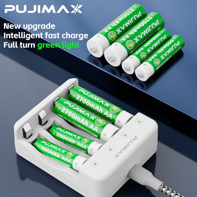 PUJIMAX Wiederaufladbare NI-MH-Batterien AA 2700mAh und AAA 1100mAh Hochleistungs-Akkus 1,2V in Weiß - Bild 1