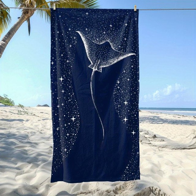 JMG Household Supplies Strandtuch Sternenhimmel und Mantarochen in Blau, weiche Mikrofaser, schnelltrocknend und wasserabsorbierend, B/H: 70 x 140 cm - Bild 1