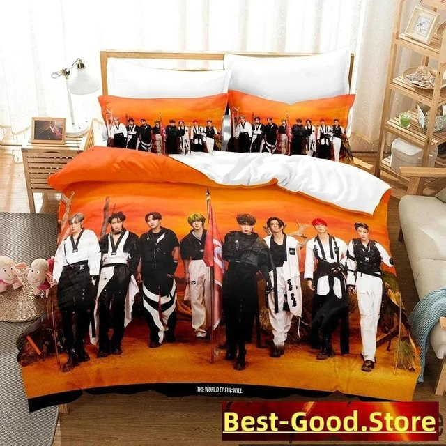 ATEEZ Die Welt Ep.fin Bettwäsche-Set aus Mikrofaser in Orange mit Bettbezug und Kissenbezug, B/H: 135 x 200 cm - Bild 1