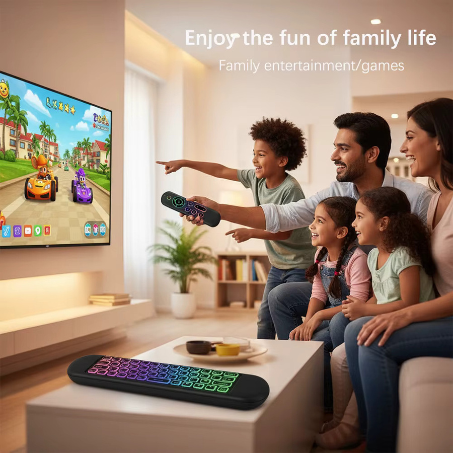 MRSVI Air Mouse Tastatur M5 Wireless 2,4 G & Bluetooth mit 7-farbiger Hintergrundbeleuchtung und Gyroskop-Fernbedienung für Smart Android TV Box und PC, Schwarz, Multicolour - Bild 6