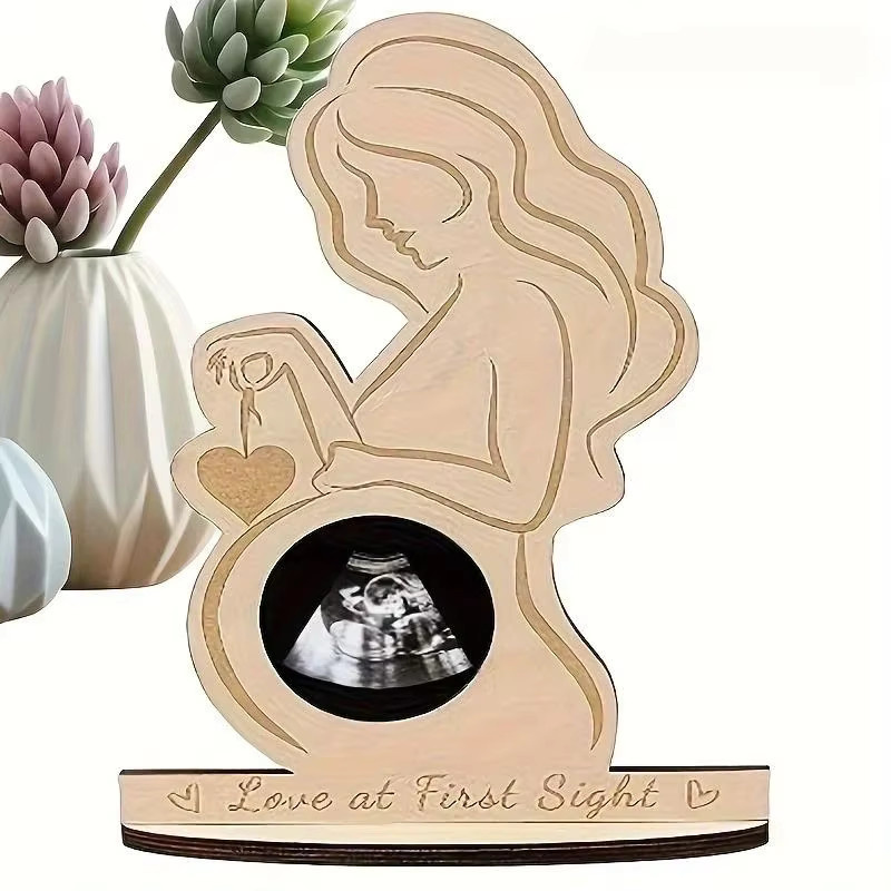 vvocci Baby-Fotorahmen aus Holz in Beige für Ultraschallbilder und als Geschenk für werdende Mütter - Bild 2
