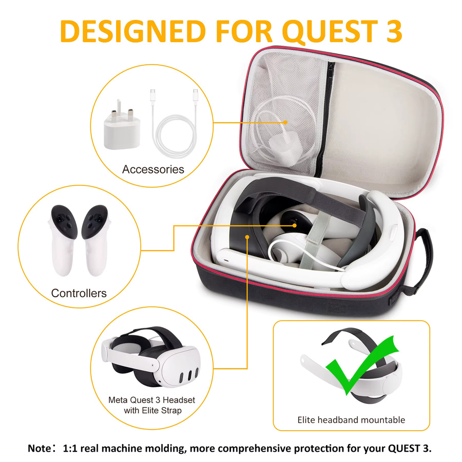 GUANGHE Harte EVA Reise-Tragetasche für Meta Quest 3 und Elite Strap in Schwarz - Bild 2