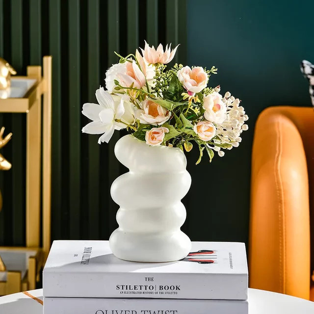 PGY Dekorative Kunststoff Vase in Spirale im Nordic Minimalismus, Weiß - Bild 1