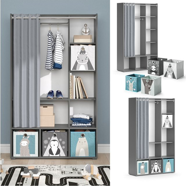 Vicco Kinderkleiderschrank Luigi Grau mit Kleiderstange und Fächern B/T/H: 106 x 25,2 x 178 cm - Bild 1