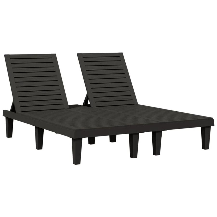 vidaXL Doppel-Sonnenliege Schwarz aus Polypropylen mit verstellbarer Kopfstütze, B/T/H: 155 x 138 x 83 cm - Bild 2
