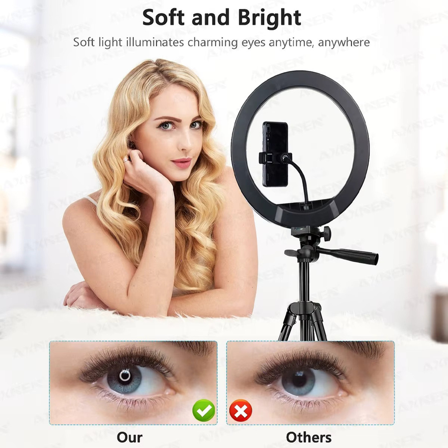 Axnen LED-Ringlicht mit Stativ und USB-Anschluss in Schwarz für Fotografie und Selfies - Bild 3