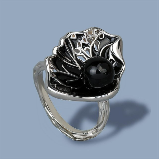 YIRAN Damenring Lotusblattform, Kupfer, Silber, Größe 10 - Bild 1