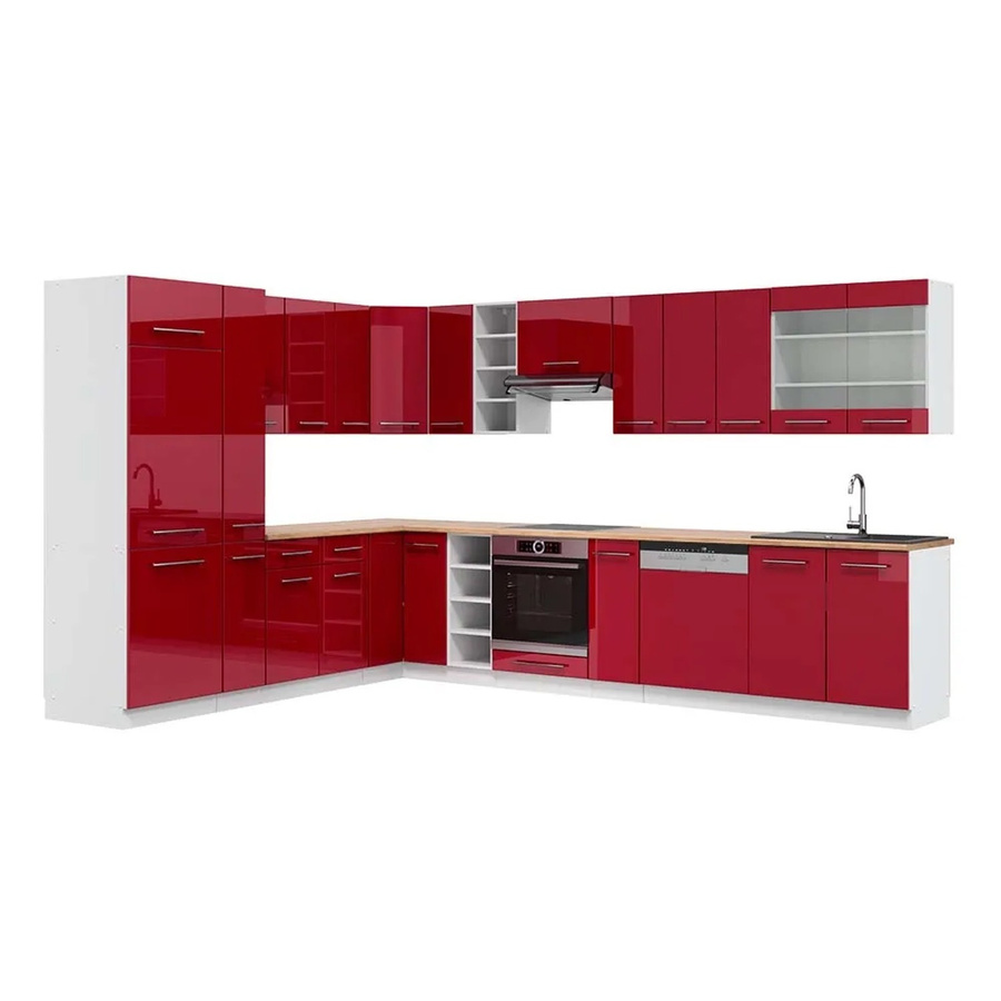 Vicco Fame-Line Eckküche in Bordeaux Hochglanz und Weiß mit Eiche-Optik, Breite: 347 cm, Tiefe: 257 cm - Bild 2