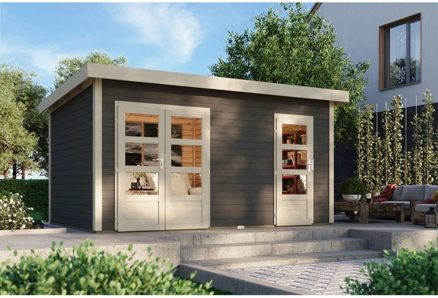 Karibu Holz-Gartenhaus Glostrup mit Flachdach in Terragrau, B: 420 cm, T: 270 cm, H: 230 cm - Bild 1