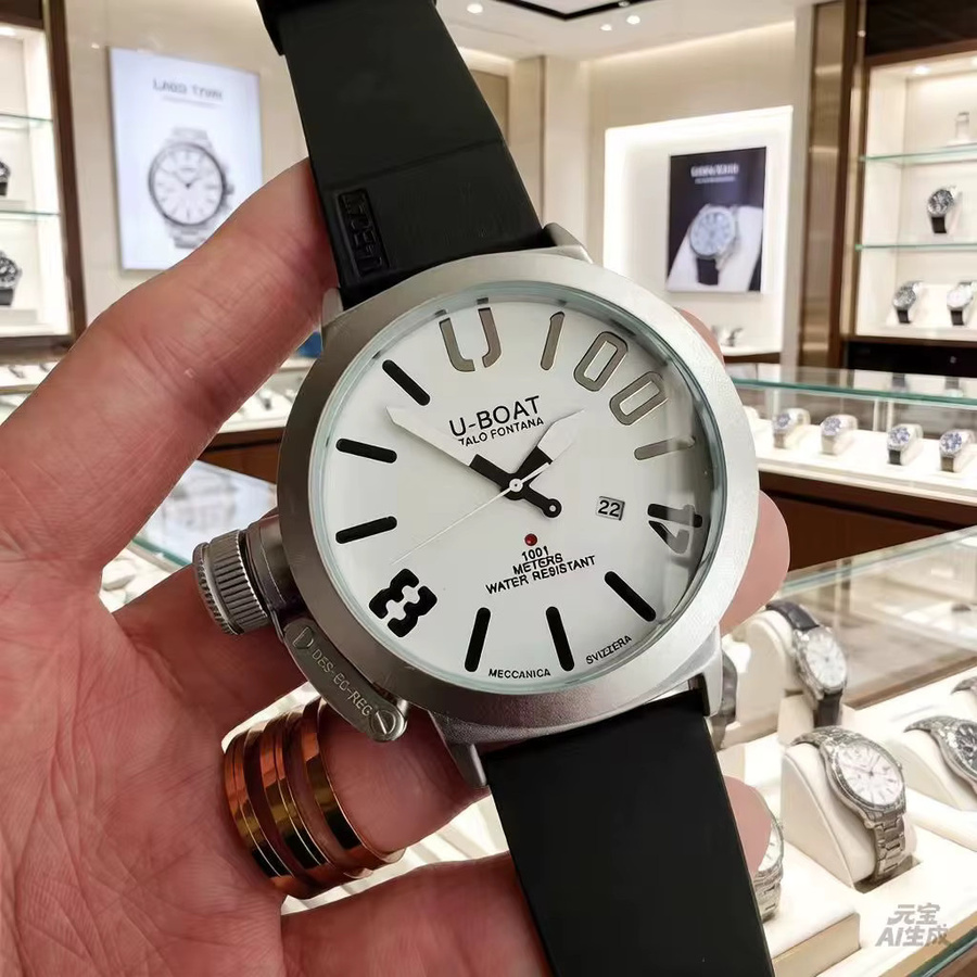 U-BOAT Herrenuhr, Analoguhr, Messing, Silber, Kautschuk, Rund - Bild 2
