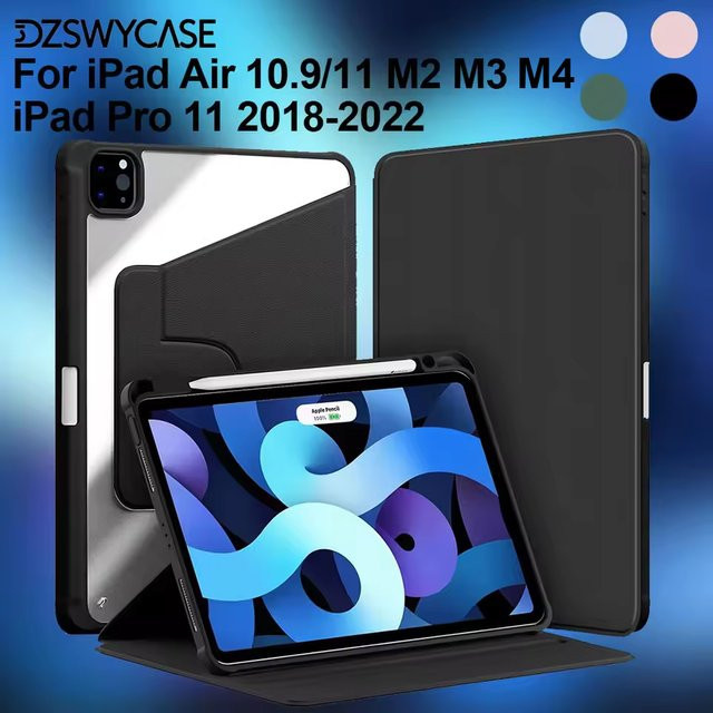 DZSWYCASE 360 Grad drehbare Schutzhülle für iPad Air 11 Zoll M4 M3 M2 sowie iPad Air 5./4. Generation und iPad Pro 11 Zoll 2018-2022 mit Stifthalter-Abdeckung in Schwarz oder Grün - Bild 1