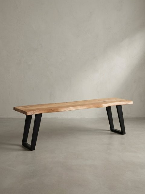 KADIMA DESIGN Esszimmerbank aus Akazie Massivholz und Metall in Braun, B/T/H: 120 x 40 x 46 cm - Bild 1