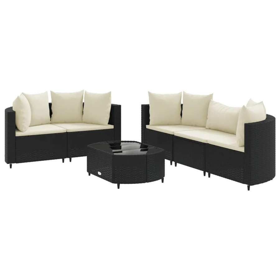 vidaXL 6-tlg Garten-Sofagarnitur in L-Form aus schwarzem Poly-Rattan mit Kissen und Couchtisch - Bild 2