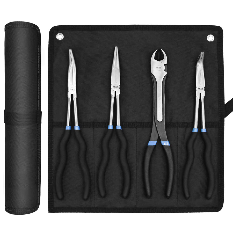 NIUXIANG Spitzzangen Set mit gebogenen und geraden Spitzen in Silber, 4 Stück - Bild 6