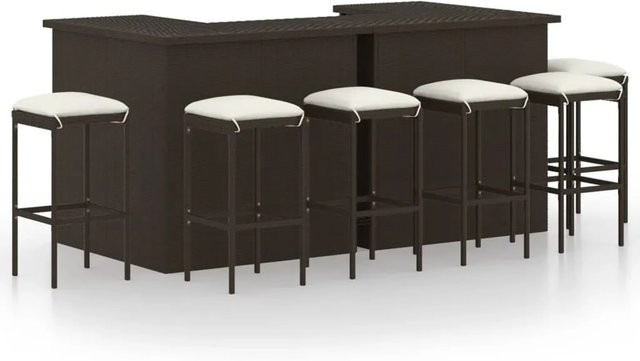 vidaXL 8-tlg Gartenbar-Set aus Poly Rattan mit Kissen in Braun - Bild 1