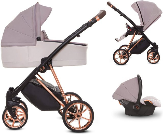 TPFLiving 3in1 Kinderwagen Ultra Stoff in Pastell mit Gestell in Roségold - Bild 1