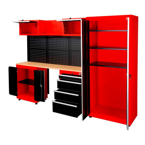Holzmann Maschinen Profi Werkbank WESS13 mit Schrank und Lochplatte, rot/schwarz, B/H/T: 259,2 x 183,0 x 45,8 cm - Bild 2