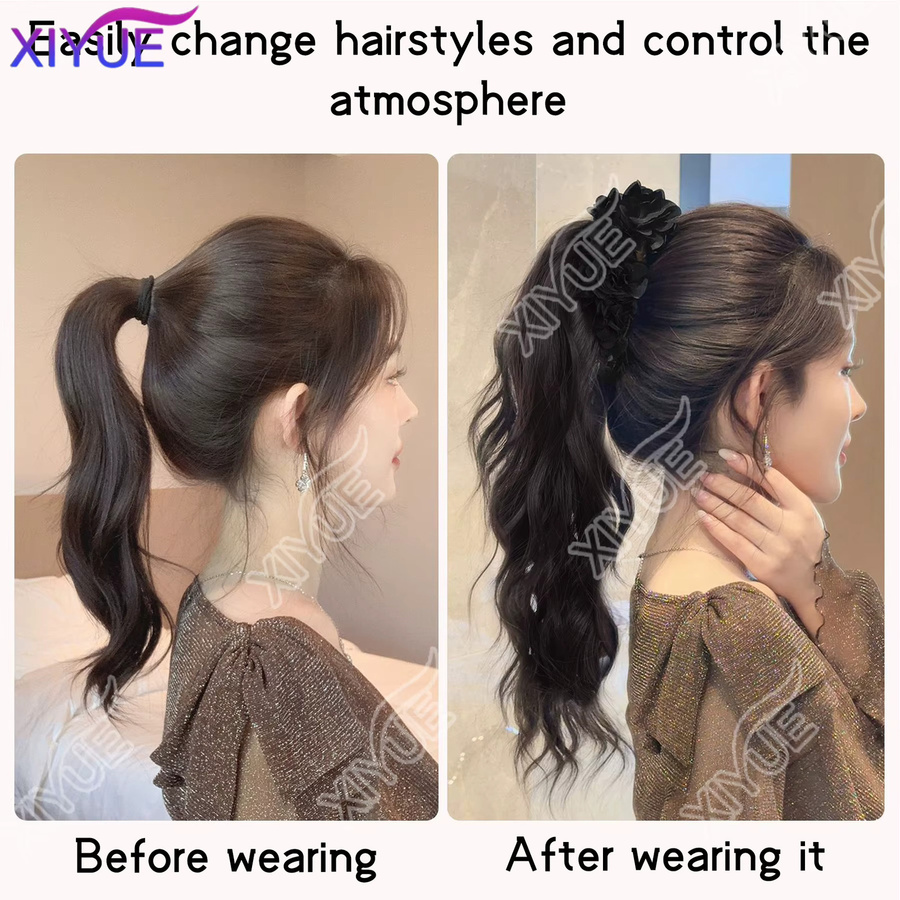 XIYUE Clip-in-Haarschwanzverlängerung, synthetisch, schwarz, gewellt - Bild 4