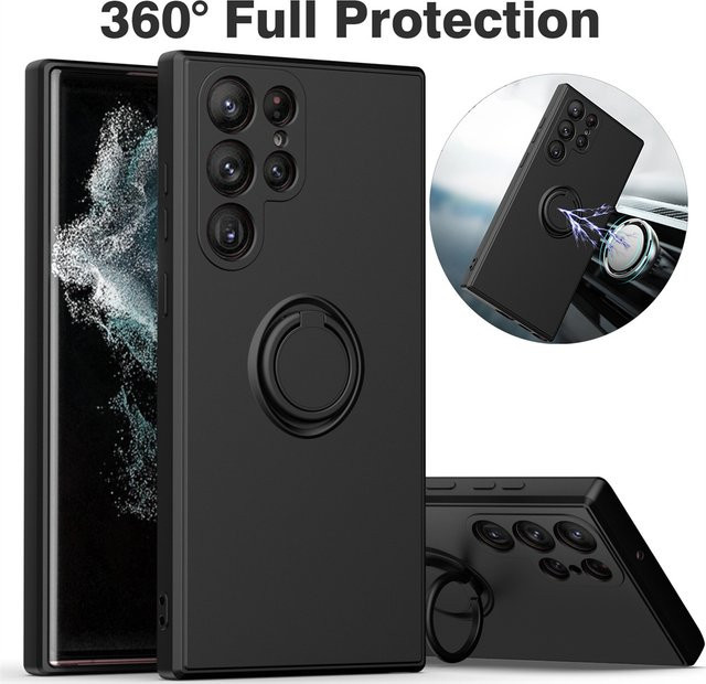 Silikonhülle mit 360-Grad-Fingerring für Samsung Galaxy S23 S24 Ultra Plus S22 S21 S20 FE S10 Plus A32 A52 in Schwarz und Lila - Bild 1