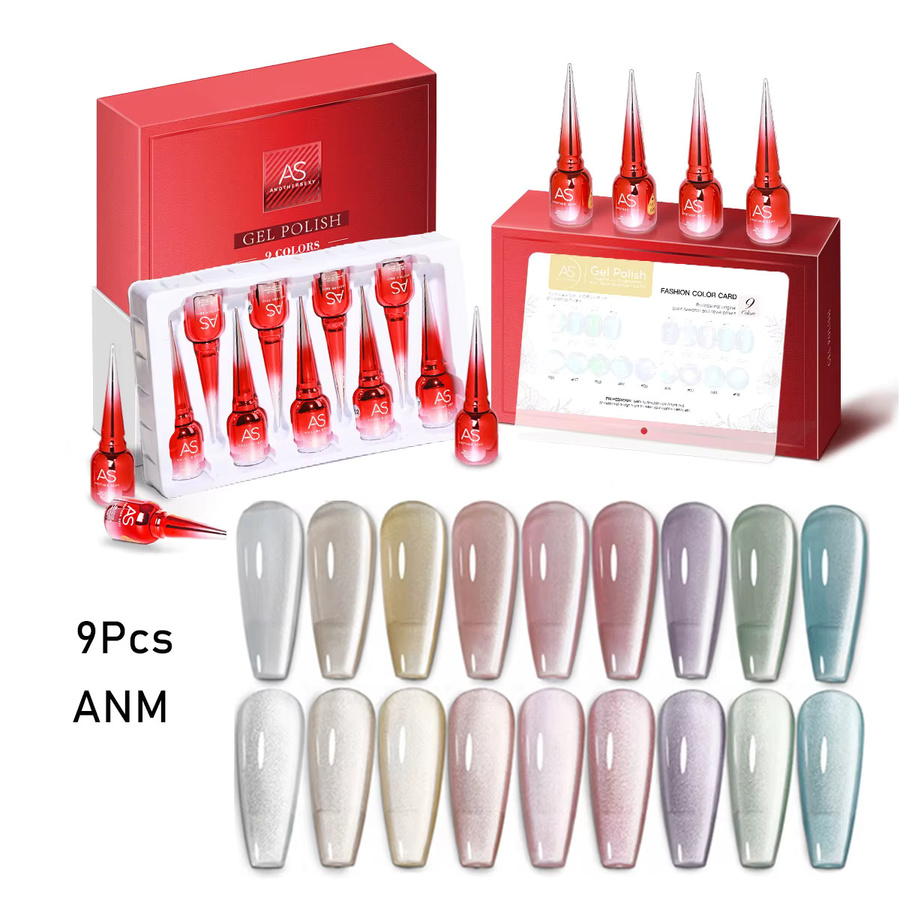 AS Magnet Cat Eye Gel Nagellack-Set, 9 Farben, Rosa und Rot, mit Display - Bild 3