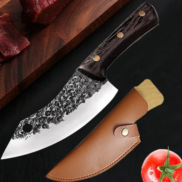 InLeung Handgeschmiedetes Chefmesser mit Holzgriff und Schutzhülle in Silber - Bild 1