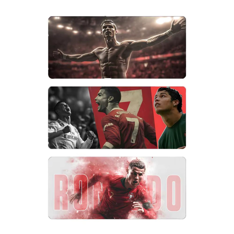 Großes Gaming-Mauspad mit Cristiano Ronaldo CR7 Motiv, verdickte Schreibtischunterlage mit genähten Kanten, Schwarz/Mehrfarbig - Bild 2