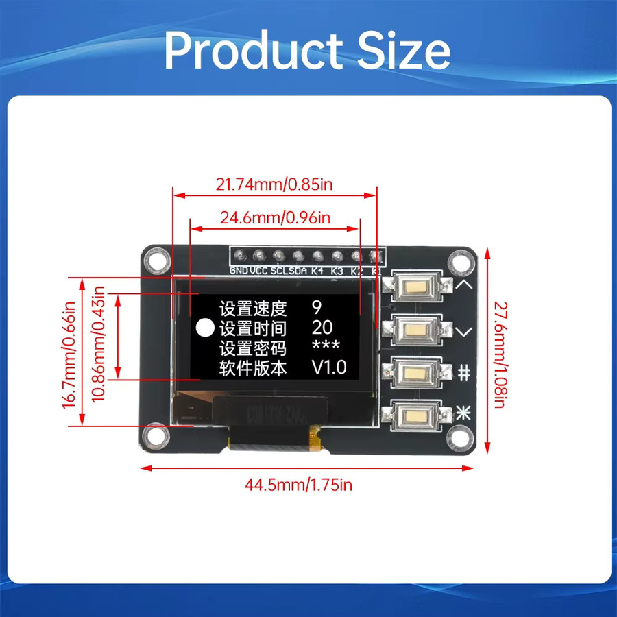 diymore OLED-Display 0,96 Zoll für Arduino mit SSD1306 SSD1315 Treiber, I2C Schnittstelle, 12864 Auflösung und 4 Tasten in Weiß/Blau/Schwarz - Bild 3