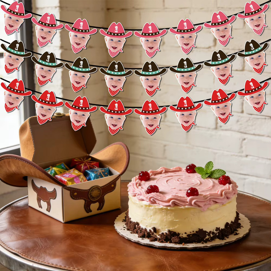 Western Cowboy und Cowgirl Party Dekoration mit personalisierter Foto-Girlande für Kindergeburtstage in Mehrfarbig - Bild 2
