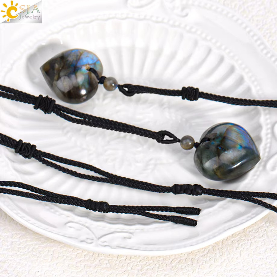 CSJA Jewelry Halskette, Blau Labradorit Herz Kristall, Damen - Bild 4