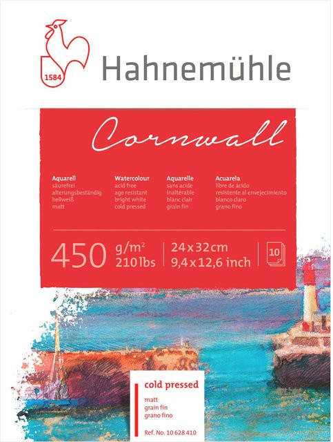 Hahnemühle Aquarellblock Cornwall matt hellweiß 450g/m² 10 Blatt B: 32 cm, H: 24 cm - Bild 1