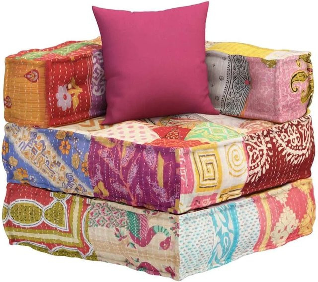 vidaXL Modularer Sitzhocker aus Patchwork-Stoff in Multicolour, Boho-Design, B/T/H: 70 x 70 x 56 cm - Bild 1