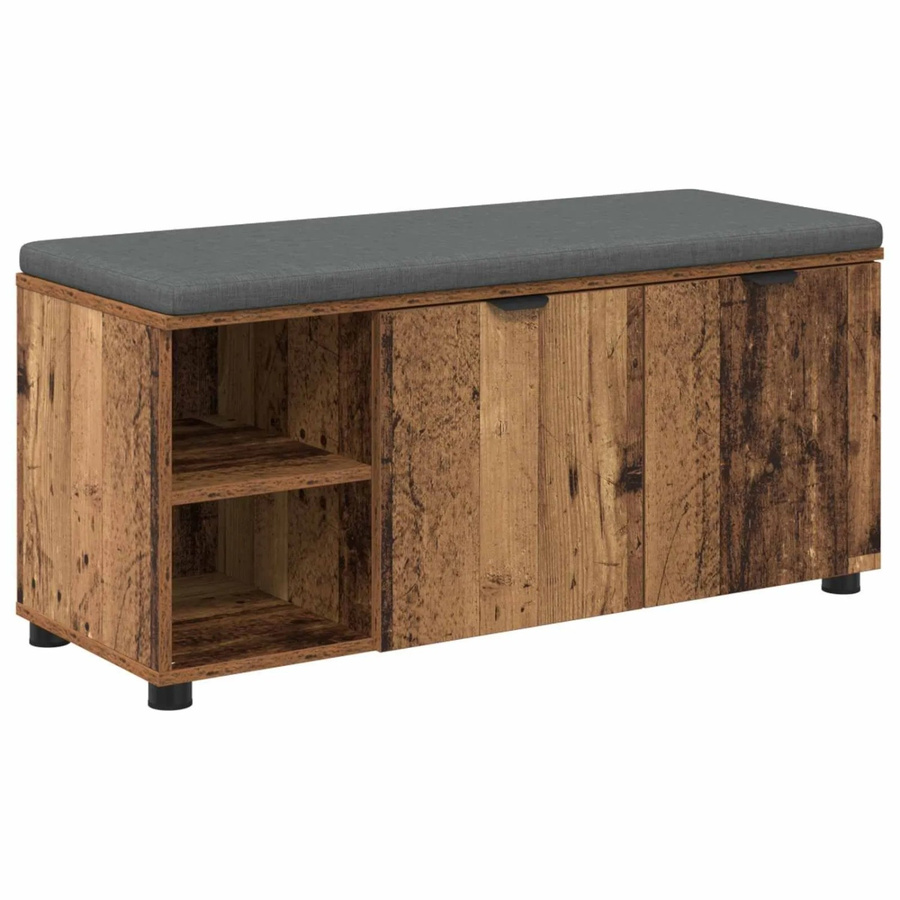 vidaXL Flurbank mit Kissen und Regal mit Tür in Altholz-Optik, Farbe Braun, B/T/H: 100 x 38 x 46 cm - Bild 2